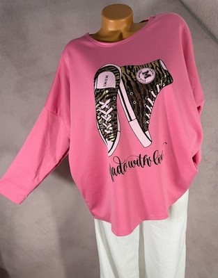 Oversize Shirt Neu soft Longshirt  Metallic Print  One Size Übergröße pinkrosa