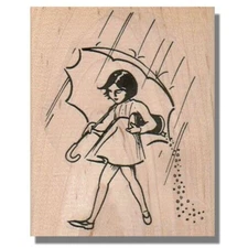 Umbrella Girl RUBBER STAMP, Morton Salt, Character, Food, Kitchen, Cook, Rain