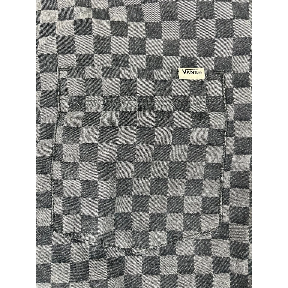 Men’s grey black checkerboard short sleeve Vans button-up shirt XXL good  - Image 3 of 4