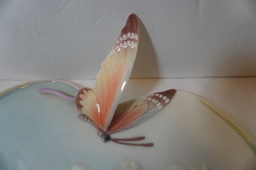 Vintage Franz Jen Woo Papillon Schmetterling Narzisse Porzellan Deko Platte RAR - Bild 5 von 9