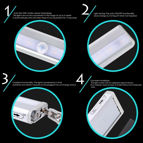 Sensor de movimiento LED PIR inalámbrico que funciona con pilas debajo del gabinete cocina lámpara de noche - Imagen 11 de 11