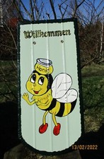 Schild Lustig Biene  Honigtopf Dachziegel Handbemalt Willkommen wetterfest Imker