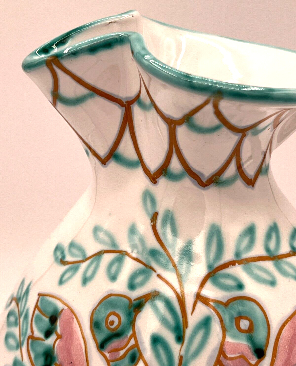 Hand Painted Italian Water Pitcher Wine Jug Made In Italy Signed 3659