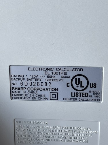 SHARP EL-1801PIII 12 Digit 2 Color Printer Calculator 120V 60Hz 66mA Electronic - Picture 5 of 8
