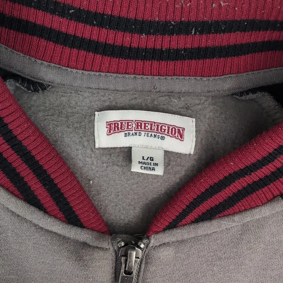 Chaqueta Bomber True Religion Gris Negro Rojo Grande Juvenil Polar Cremallera Completa Foto 2 de 4