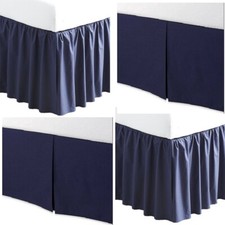 3 Sided Navy Solid Tailored n Ruffled Bed Skirt 640 TC Cotton - Open Corner