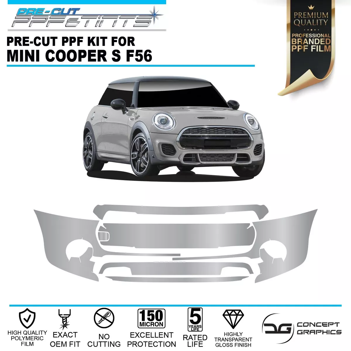 Front Bumper PPF Stone Chip Guard Paint Protection Film for Mini Cooper S F56