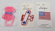 Lot Of 3 Vtg Sew  Iron On Patches USA Flag Airplane Butterfly
