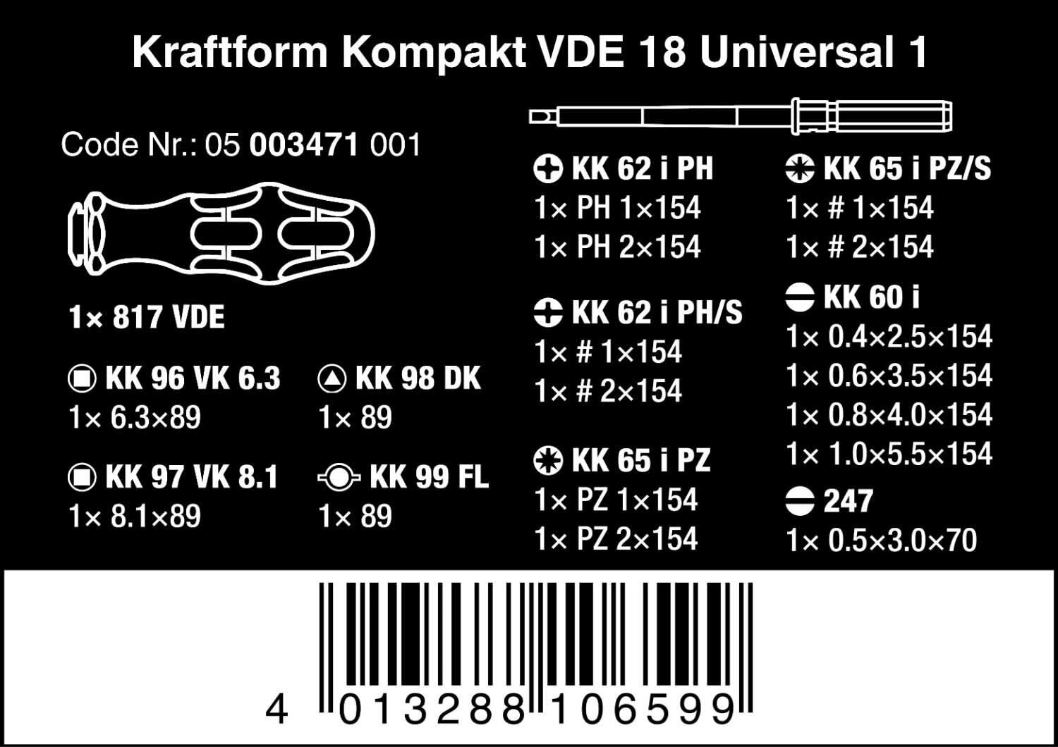 Wera Kraftform Kompakt 18 Piece VDE Pz/SL Interchangeable Screwdriver