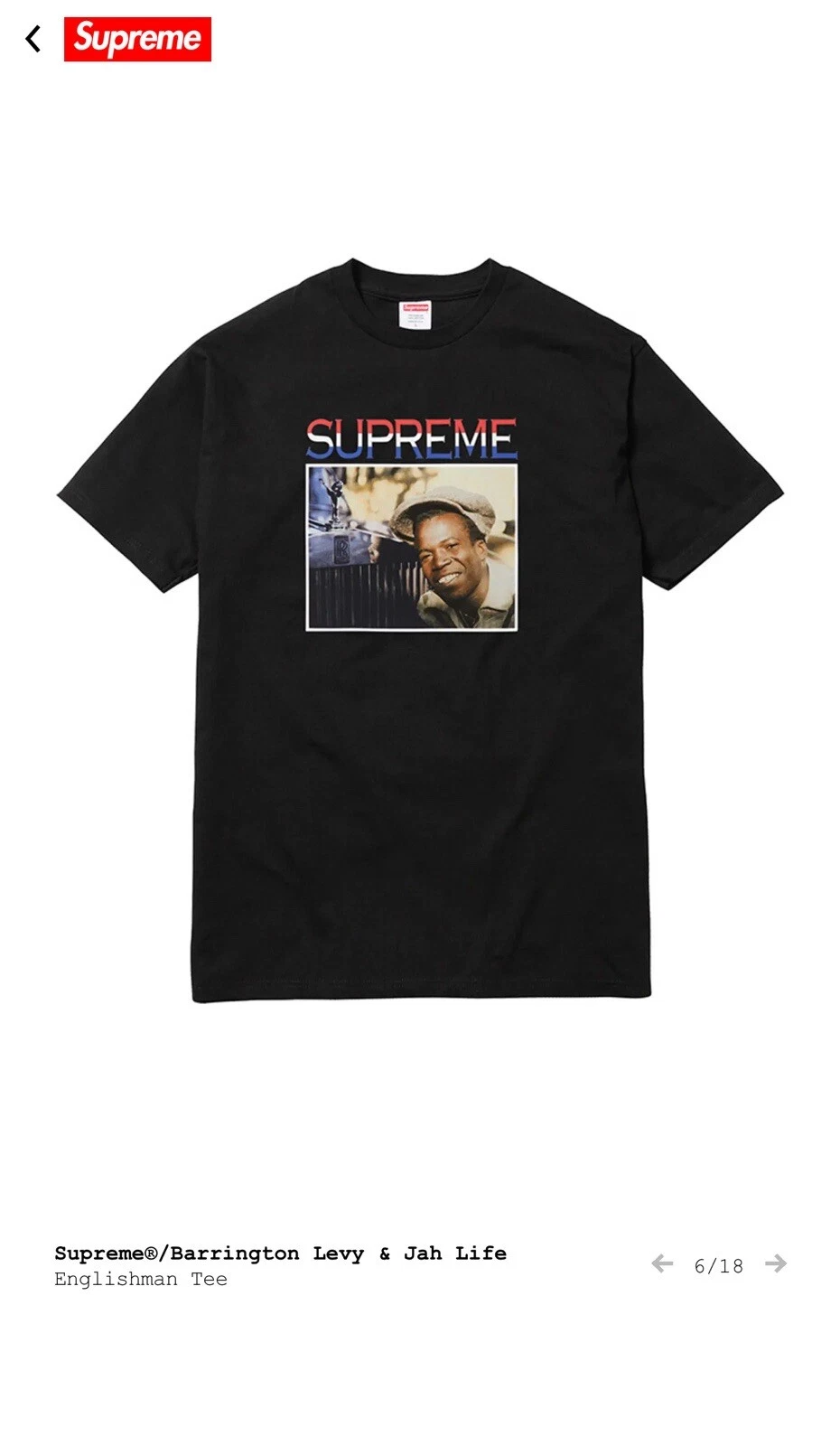 T shirt Supreme Barrington Levy TeeJah LifeNavy taille Grand RR