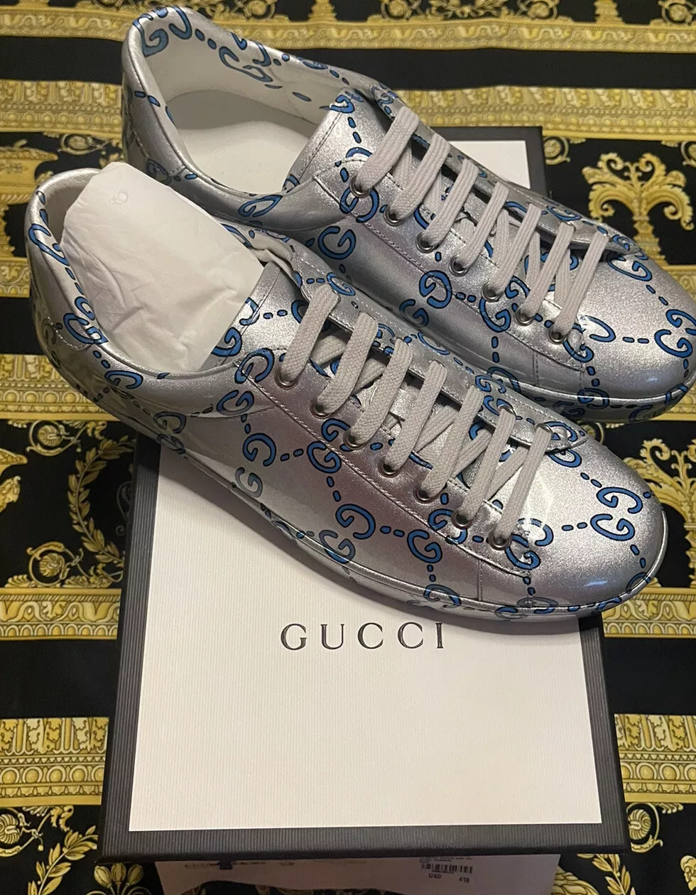 NEUF 100 % AUTHENTIQUES baskets en cuir revêtu monogramme Gucci Ace caoutchouc G 10,5 US 11