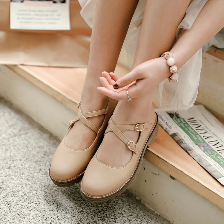 Ladies Flat Low Heels Cross Strap Pumps Oxford Ballet Mary Jane
