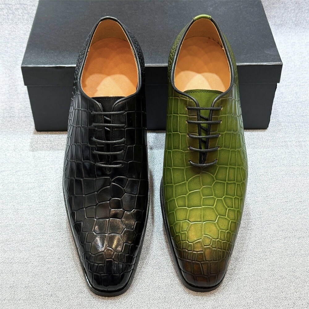 Zapatos con cordones de cuero con patrón de cocodrilo de cocodrilo de negocios para hombre grietas vintage