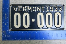 Vermont License Plate Tag Sample 1933 33 VT 00-000 - Amazing Condition A++++