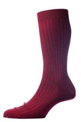 Pantherella Mens Laburnum Rib Merino Wool Socks - Wine