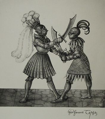 ANTIQUE PRINT MEDIEVAL KNIGHTS JOUSTING FREYDAL MAXIMILIAN I TOURNAMENT p111