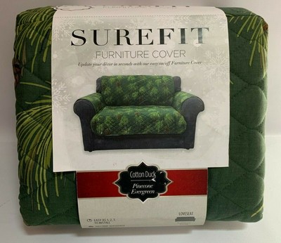 Surefit Loveseat Furniture Cover Pinecone Evergreen Print Green