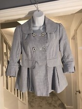 Love Label White & Navy Strip Flared Cotton Double Breasted Jackets. Uk 10. Vgc