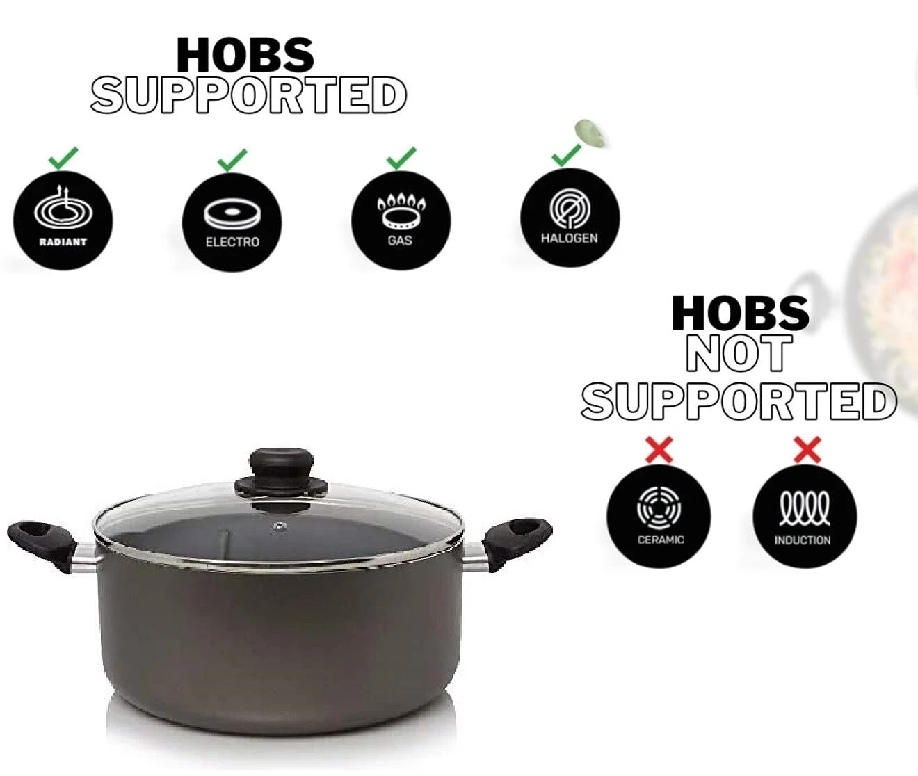 Non Stick Aluminium Large Cooking Casserole Stock Pot with Glass Lid 24/28/32 cm