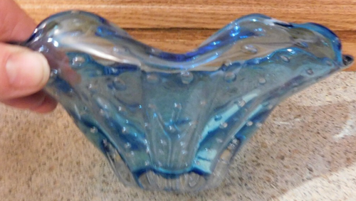 25-502 Vintage gefaltetes Taschentuch Blase Glas blau Bonboniere Schale Dekor 5-1/2 - Bild 7 von 8