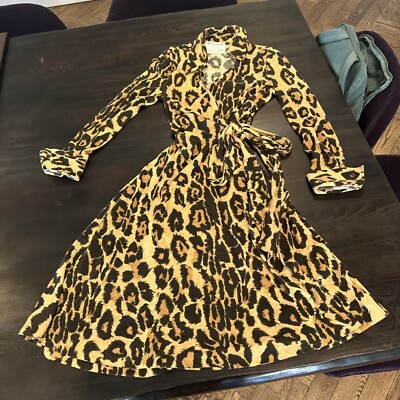 Rare early 70s DVF Diane Von Furstenberg Leopard Animal print wrap dress 14  Sz M