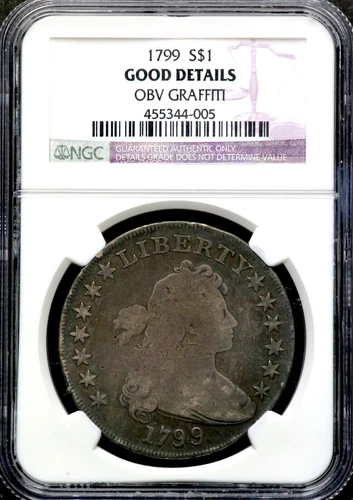 1799 $1 Draped Bust Silver Dollar Heraldic Eagle Rev - NGC Good Details  CC648