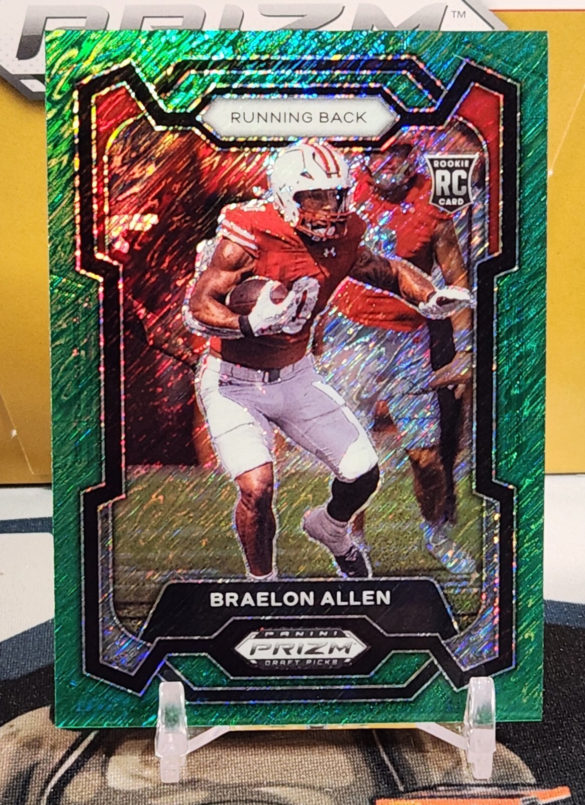 2024 Prizm Draft Picks Braelon Allen #129 Green Shimmer /8 RC Wisconsin FOTL