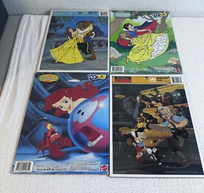 Lot of 4 Disney Frame-Tray Puzzles Pinocchio Little Mermaid Snow White + 1 more