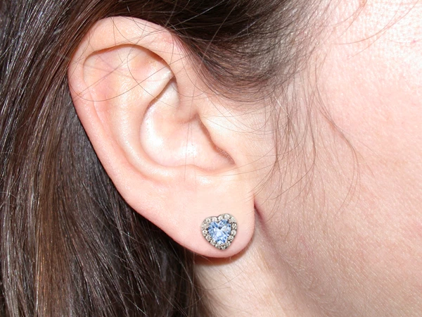 Romantici Orecchini Cuore Acquamarina Brillanti Argento 925 Rodiato Oro Bianco - Immagine 4 di 4