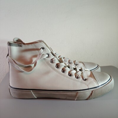 AllSaints Mens Shoes Chalk White Sz EU 42 Osun High Top Leather Sneakers 