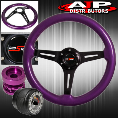 Extender For 89-05 Eclipse + Purple Wood Black Center Deep Dish Steering Wheel