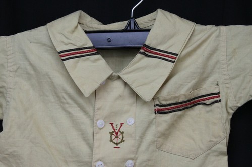 Vtg Boys Shirt Top 1940s 50s Toddler Button Up Attaches to Pants Nautical Gold - Picture 2 of 5