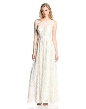 ADRIANNA PAPELL SLEEVELESS ILLUSION SEQUIN-LACE GOWN Size 6 $298 NWT