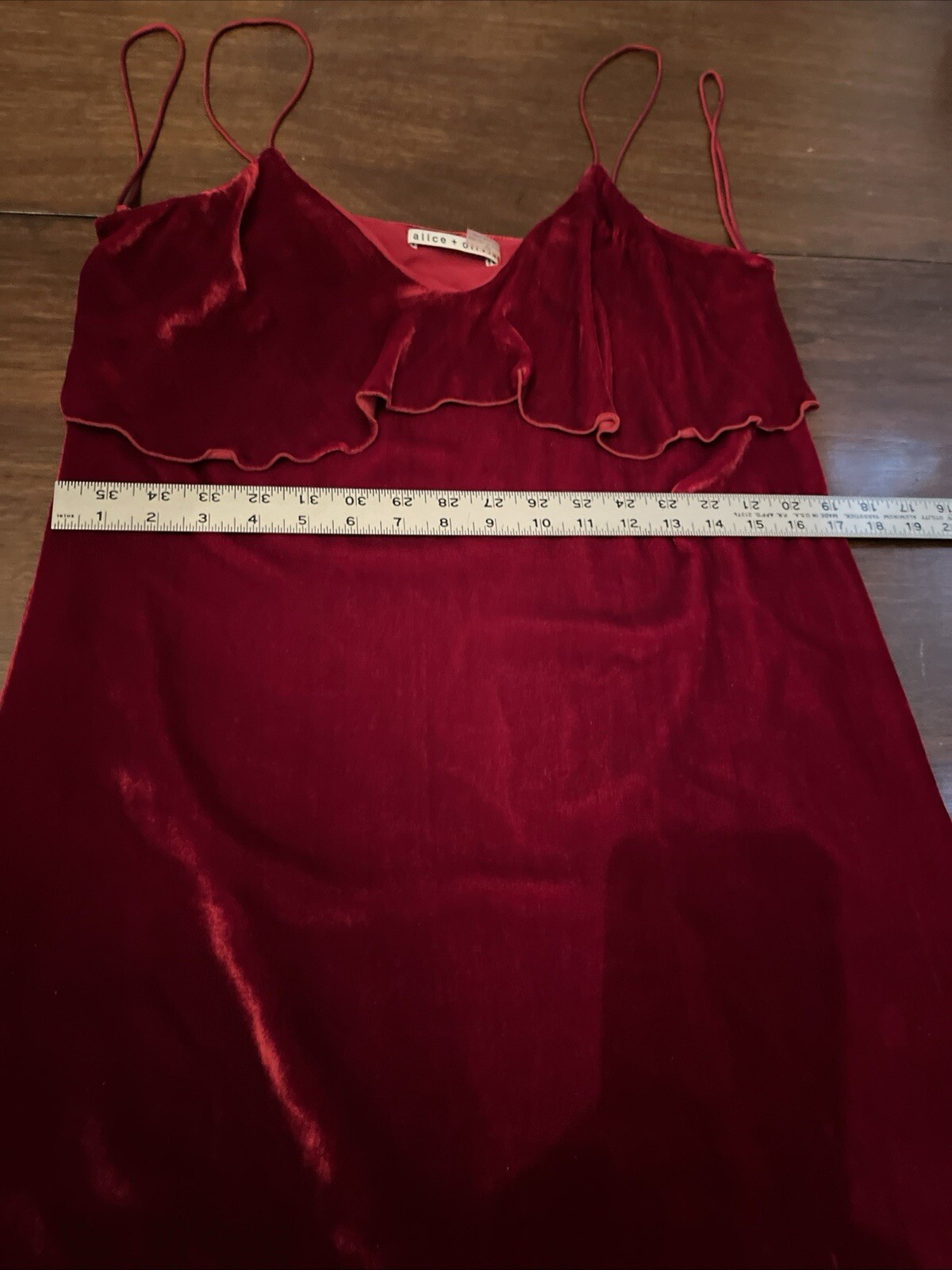 ALICE + OLIVIA Velvet Solid Deep Ruby Red Ruffle … - image 13