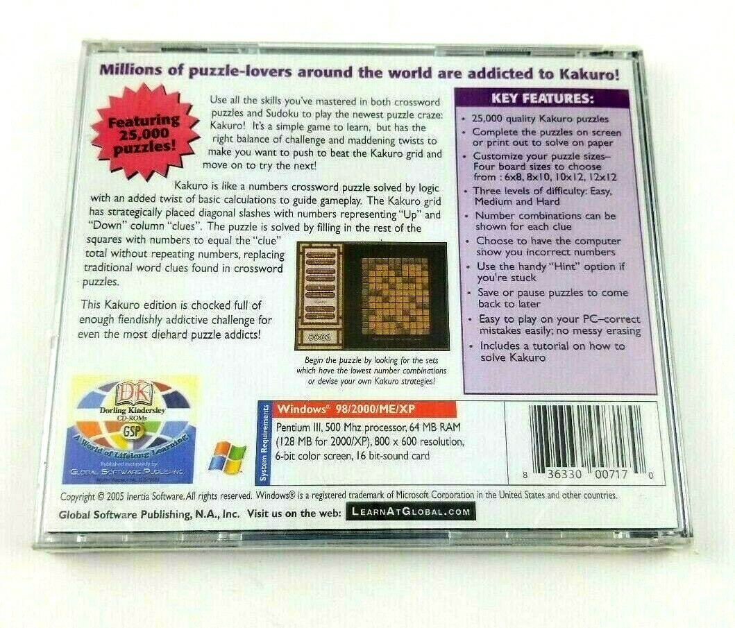 NEW! - Collectable! - Kakuro GSP (CD-ROM 2005) "Featuring 25,000 Puzzles!"  832228002357 | eBay