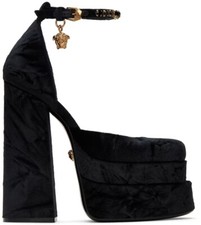 Versace Medusa Aevitas Platform Black Shoe Pumps Crystal Charm New
