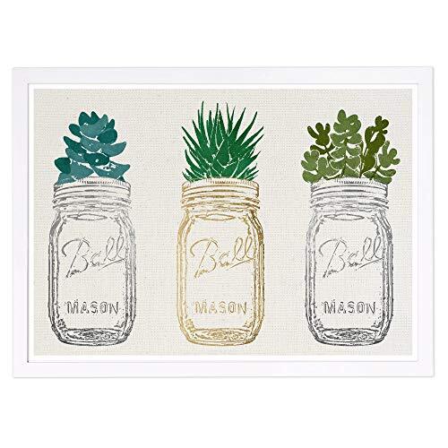 Mason Jars and Succulents Floral Botanical Wall Art Prints for Home Décor