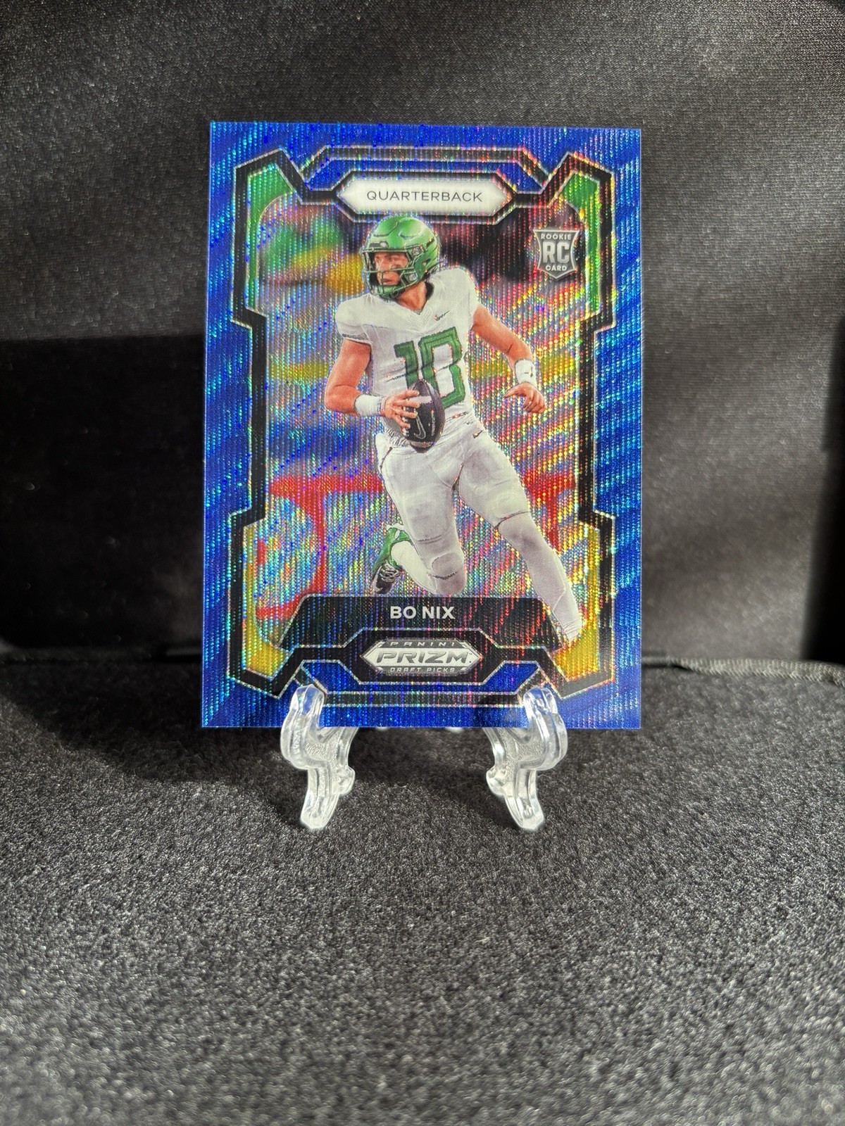 Bo Nix 2024 Panini Prizm Draft Picks Rookie #105 Blue Wave Prizm #182/249