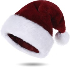 Santa Hats for Adults, Unisex Velvet Touch Comfort Christmas Wine Red
