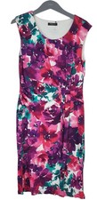 Precis Petite Floral Dress UK 14 Pink Purple Sleeveless Wiggle Occasion Gathered