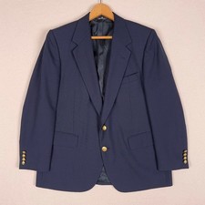 VTG 80s Chaps Ralph Lauren Navy Hopsack Sport Coat Blazer 42S Wool Gold Btn USA