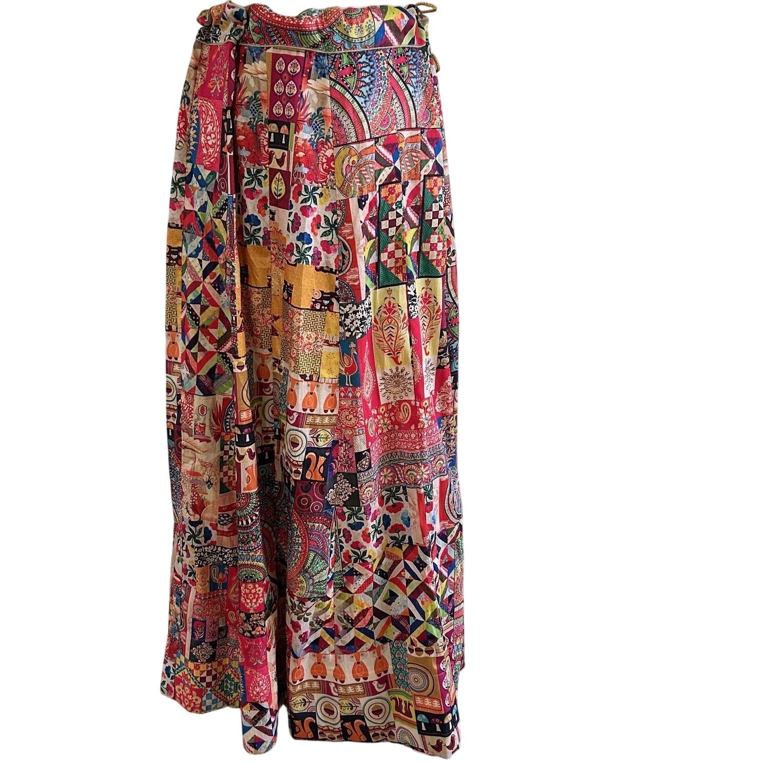 Patchwork Maxi Skirt Full Multicolor Funky Tie Cl… - image 1
