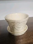 Vintage McCoy Pottery White Cream Leaves Pot Planter attached saucer