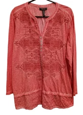 Style & Co Top Womens Size 2X Pink Embroidered Floral BOHO Peasant V-Neck