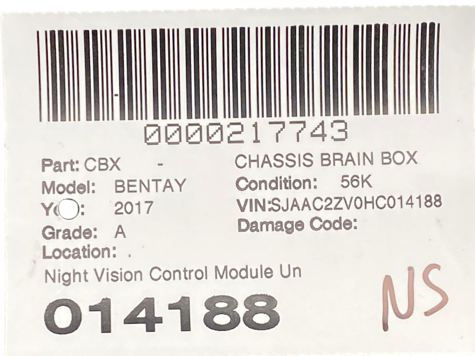 2015-2020 BENTLEY BENTAYGA OEM Night Vision Control Module Unit 36A907547