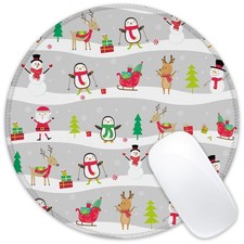 Identiy Christmas Small Mouse Pad, Cute Cartoon Santa and Snowman Round Gaming D