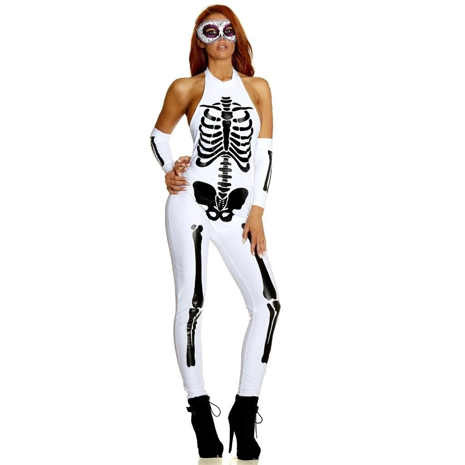 Disfraz Esqueleto Estampado Hueso Mono Mangas Brazos Blanco Negro 557791 S/M Foto 3 de 4