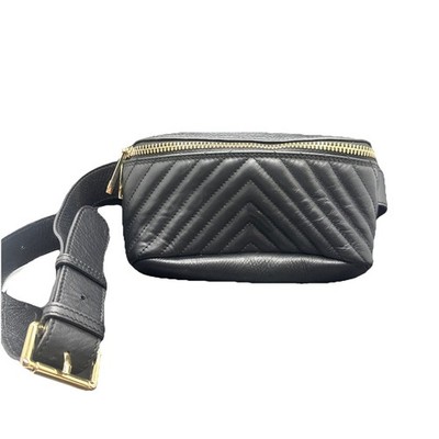 Borse In Pelle Made in Italy Black Chevron Leather Crossbody/ Waist Bag/ Pouch