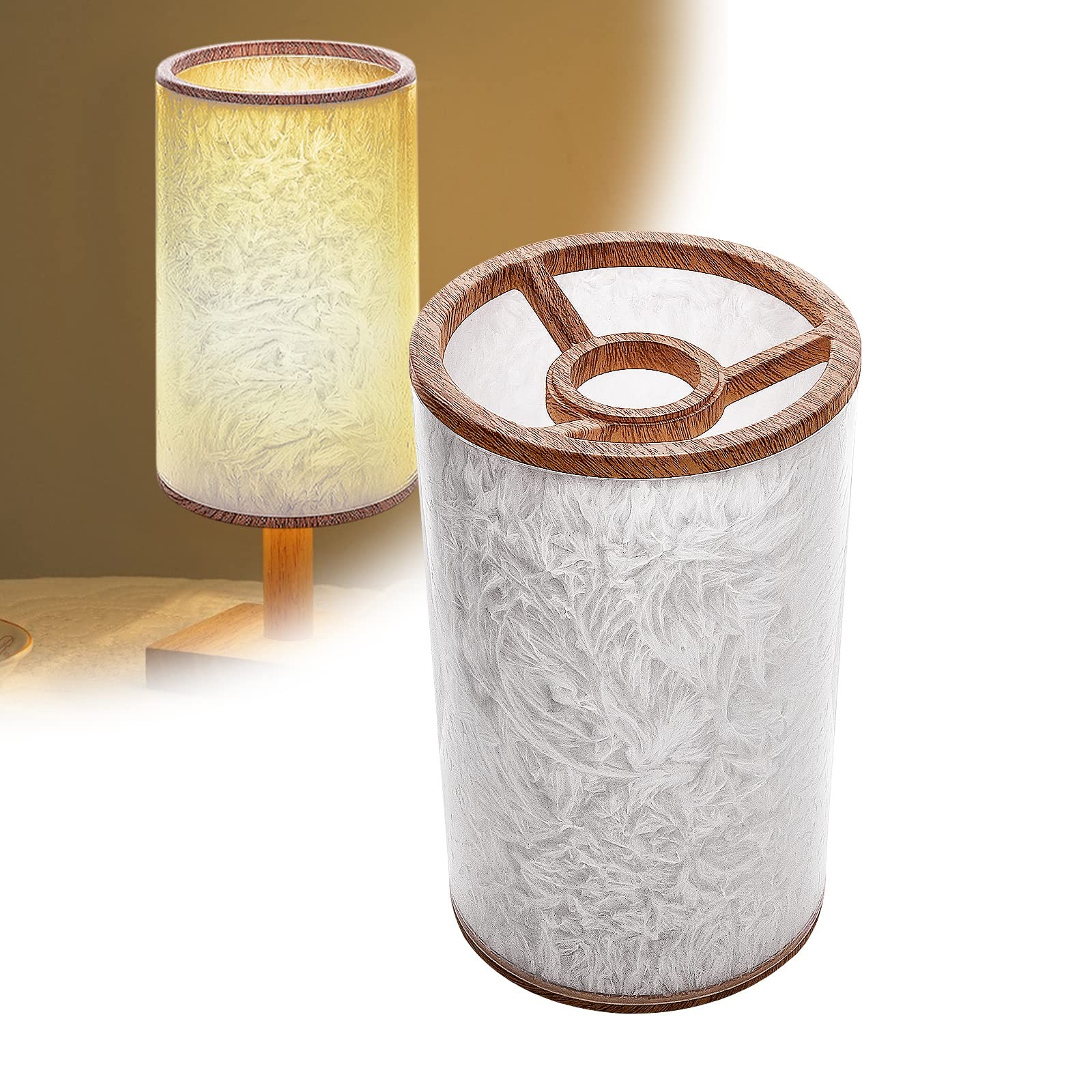 АБАЖУР ИЗ ТВЕРДОЙ СМОЛЫ С МРАМОРНОЙ ТЕКСТУРОЙ, БОЧКООБРАЗНЫЙ НАСТОЛЬНЫЙ ТОРШЕР 5.8X5.8X9- БЕЛЫЙ