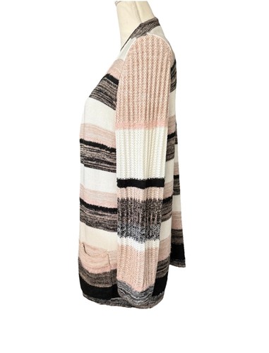 Drapers & Damons Cardigan Sz PXL Black Beige White Stripes Cotton Wool Acrylic - Picture 5 of 13